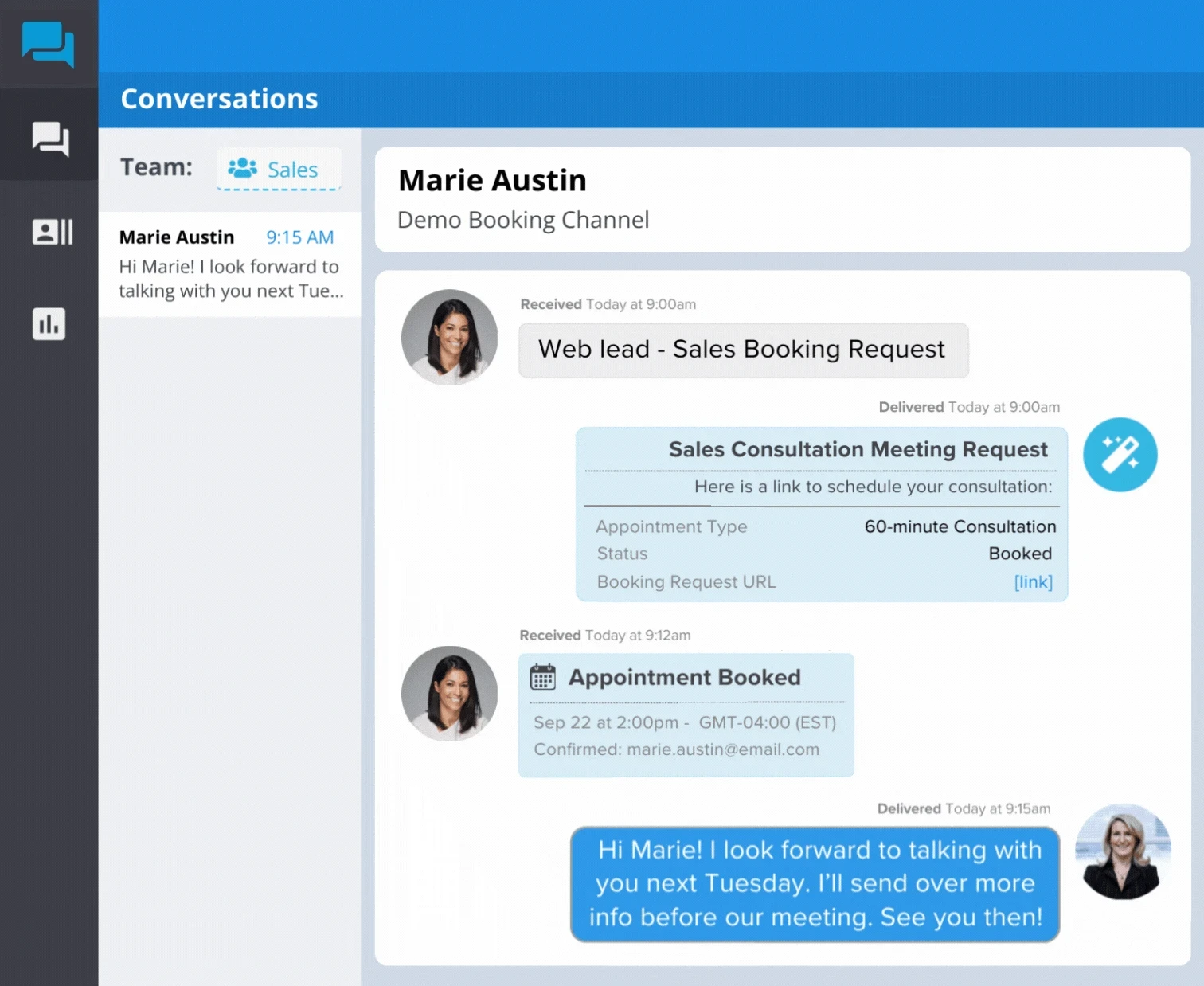Send appointment reminders for upcoming booked appointments after a customer schedules with your small business