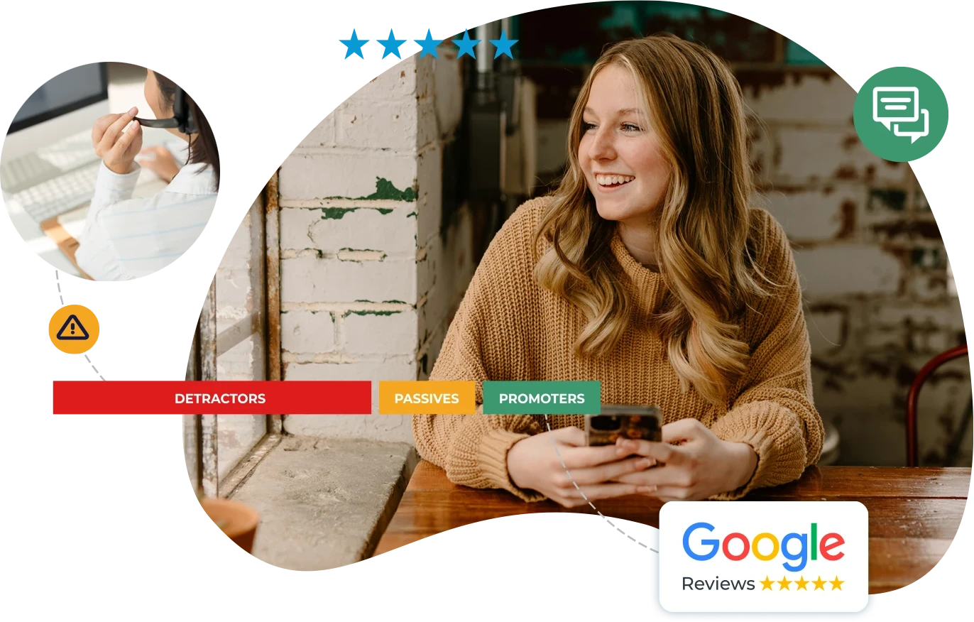 We build a feedback workflow that scores every customer, routes unhappy ones to a manager before they post, and sends happy ones straight to your Google review page.