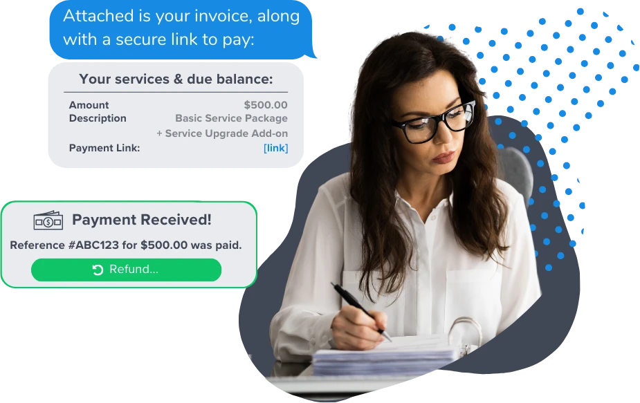 Send invoices and collect payment by text. Captivated's Express Pay puts a secure card or ACH link in the thread and lets automated reminders do the chasing.