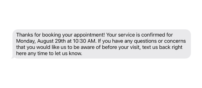 Captivated appointment booking confirmation text message