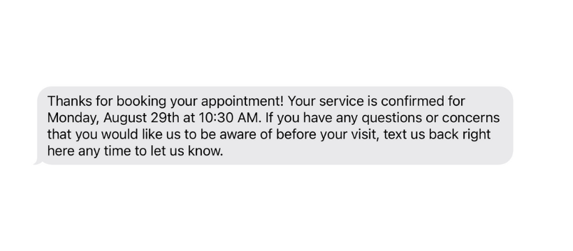 Captivated appointment booking confirmation text message