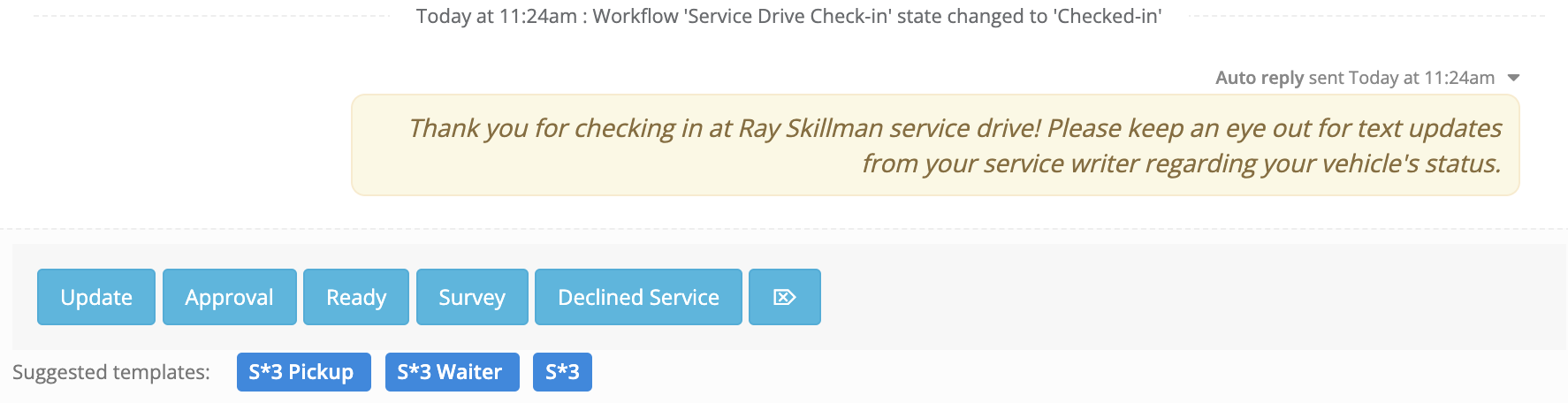 Captivated service check-in workflow example