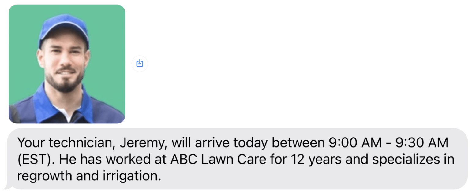 landscaping lawn and garden company using business marketing texting to send an appointment reminder and tech introduction