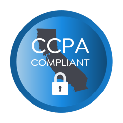 Badge of certification for CCPA (California Consumer Protection Act) compliance which verifies protection of personal consumer data