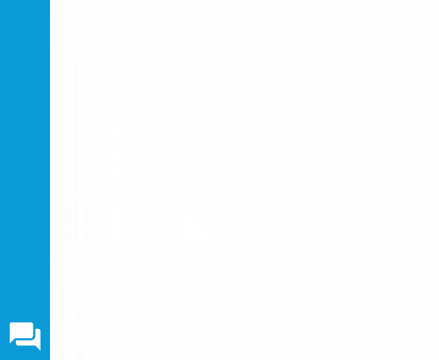 Floating chat button in the lower-left corner on a blue vertical sidebar.